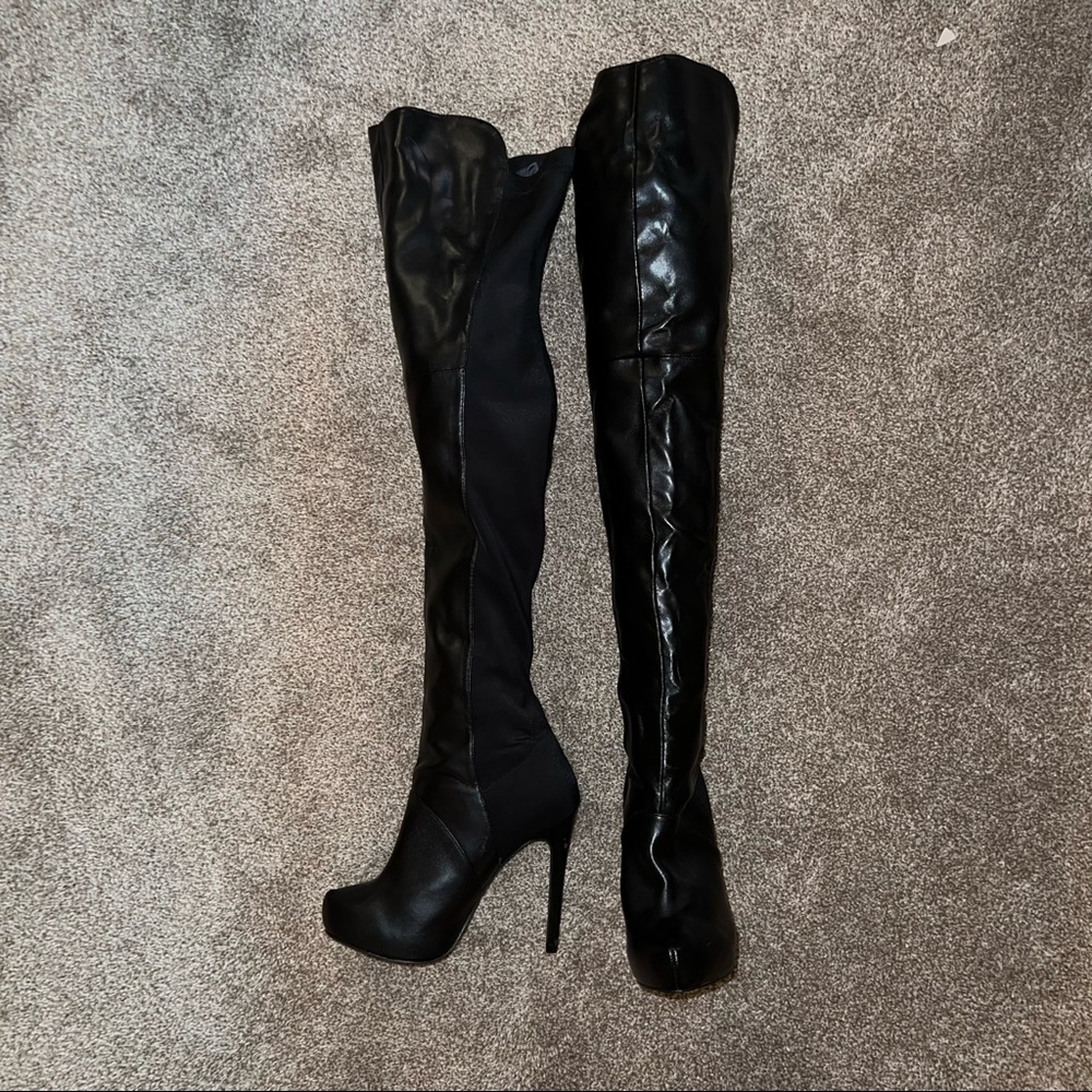 Steve Madden | Size 7.5 | Black faux leather over the knees boots